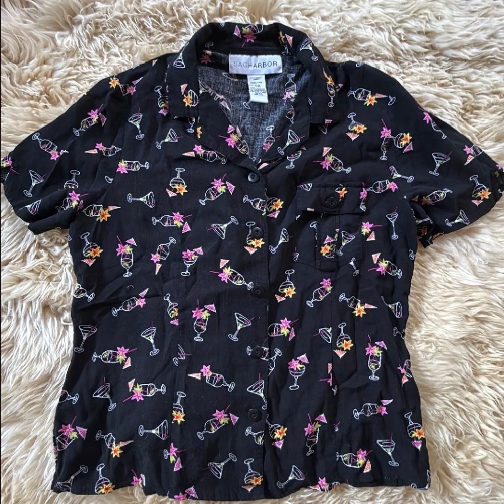 Sag Harbor Black Cocktail Print Button Down Shirt